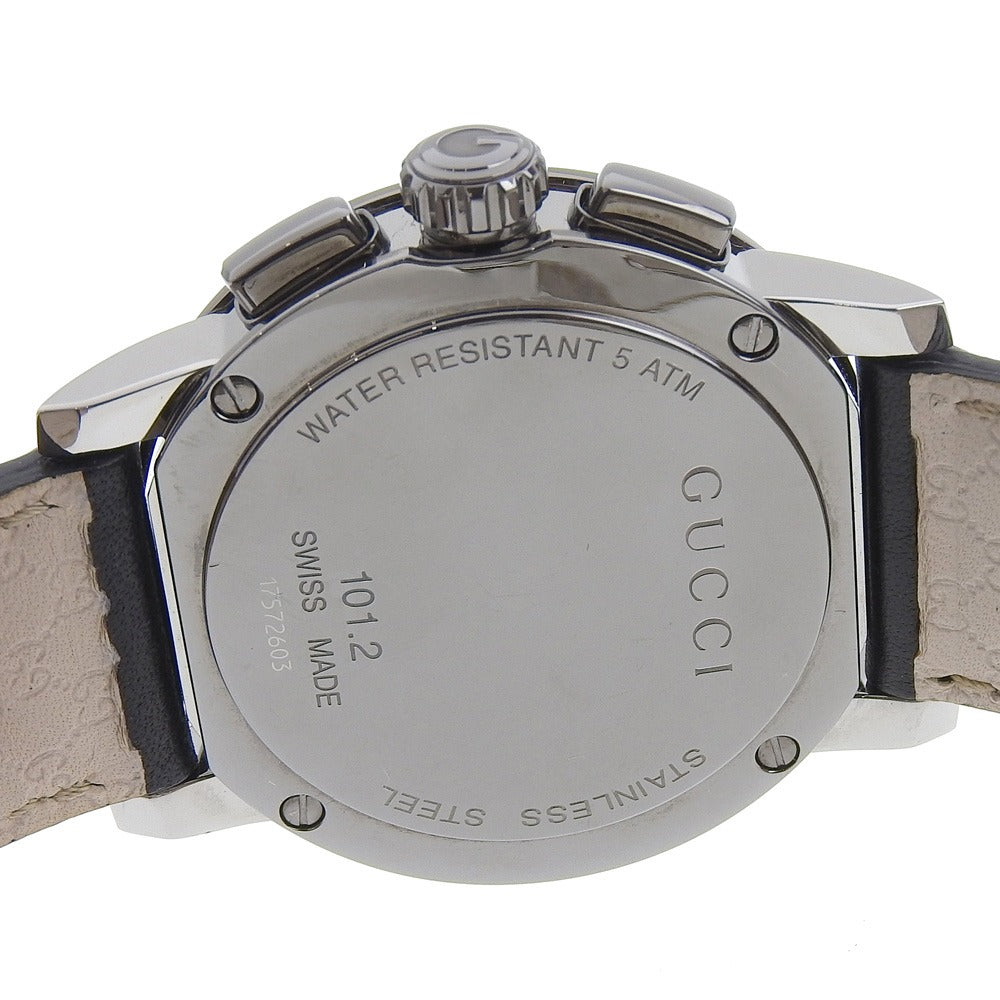 GUCCI Watches Quartz 101.2 Stainless Steel , Embossed Leather black G Chrono black dial