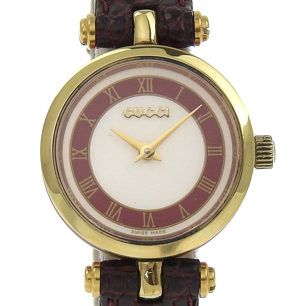 GUCCI Watches Quartz Plated Gold, embossed leather gold Side Shelly White dial
