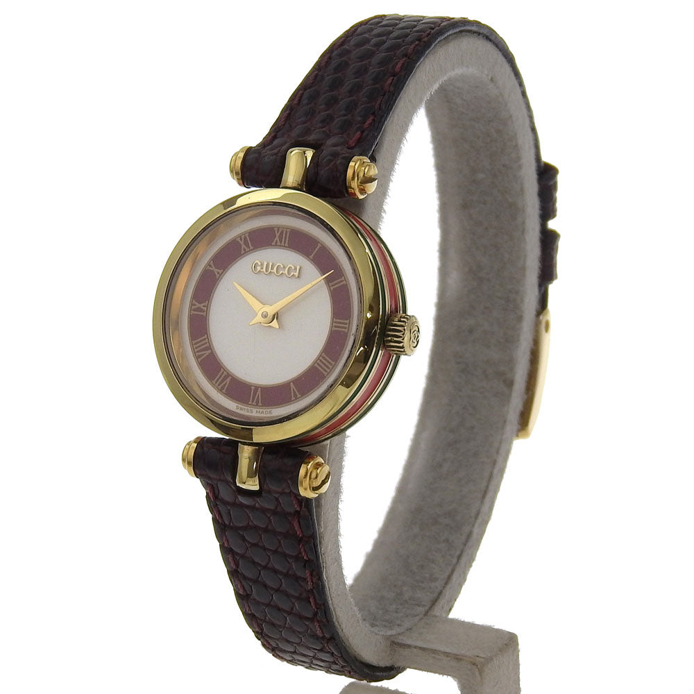 GUCCI Watches Quartz Plated Gold, embossed leather gold Side Shelly White dial
