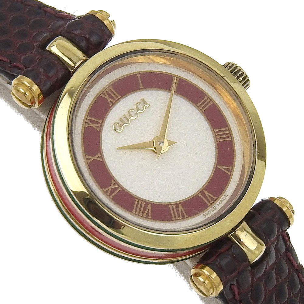 GUCCI Watches Quartz Plated Gold, embossed leather gold Side Shelly White dial