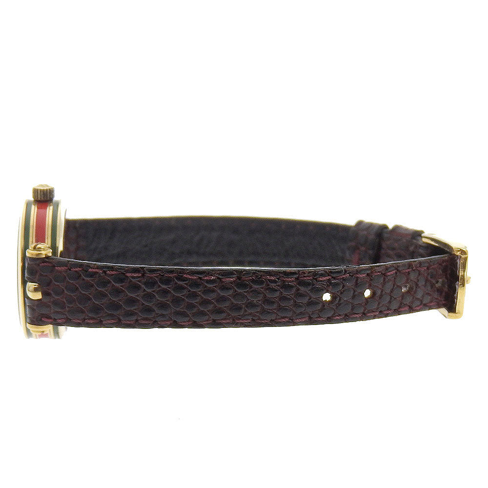 GUCCI Watches Quartz Plated Gold, embossed leather gold Side Shelly White dial