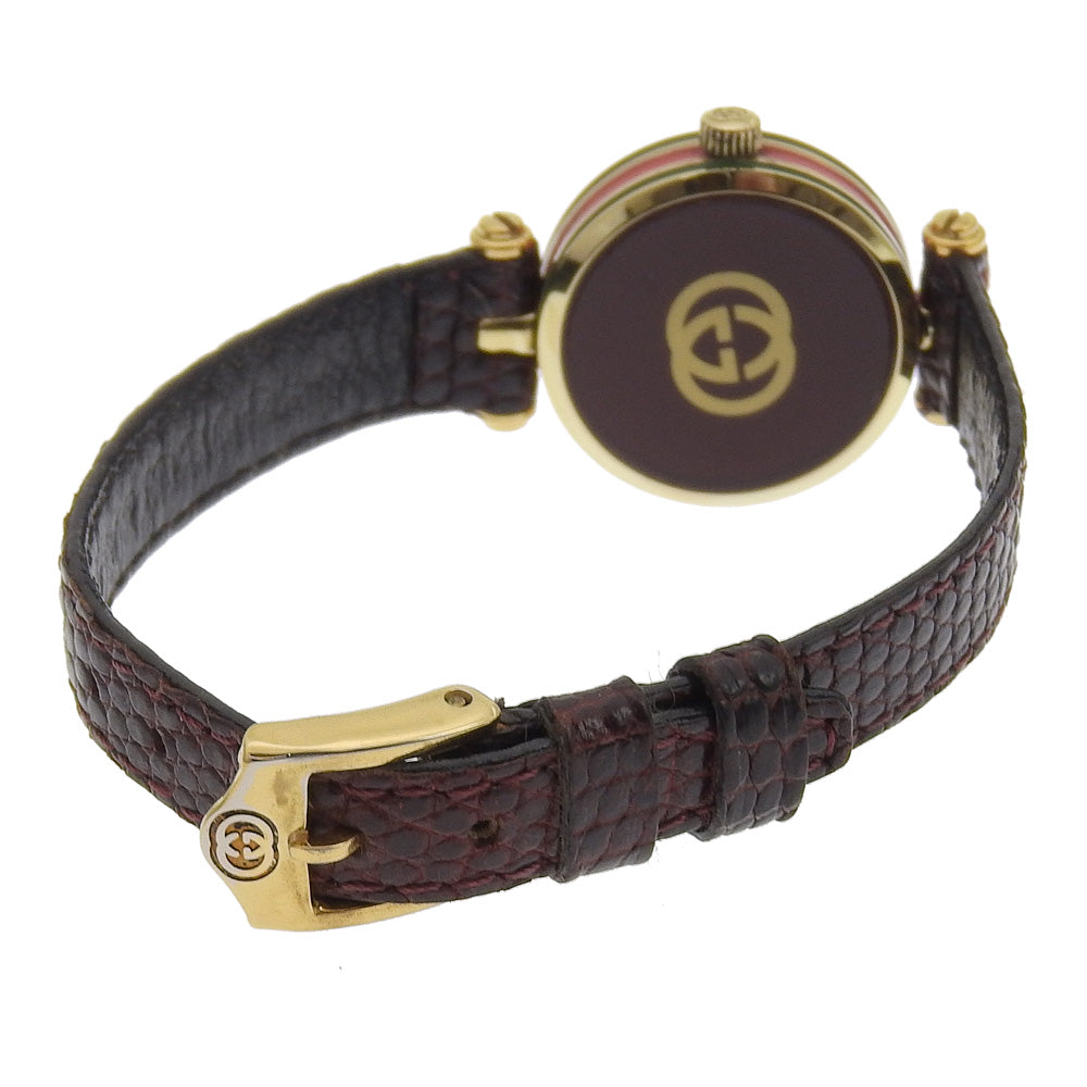 GUCCI Watches Quartz Plated Gold, embossed leather gold Side Shelly White dial