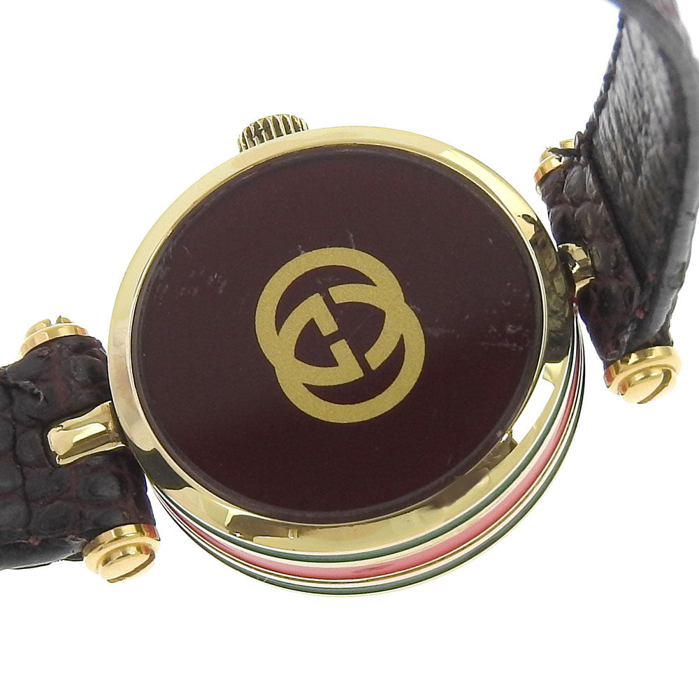 GUCCI Watches Quartz Plated Gold, embossed leather gold Side Shelly White dial