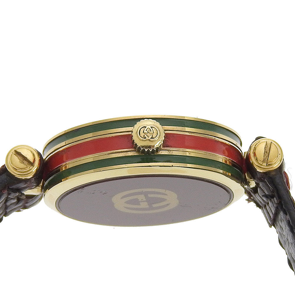 GUCCI Watches Quartz Plated Gold, embossed leather gold Side Shelly White dial