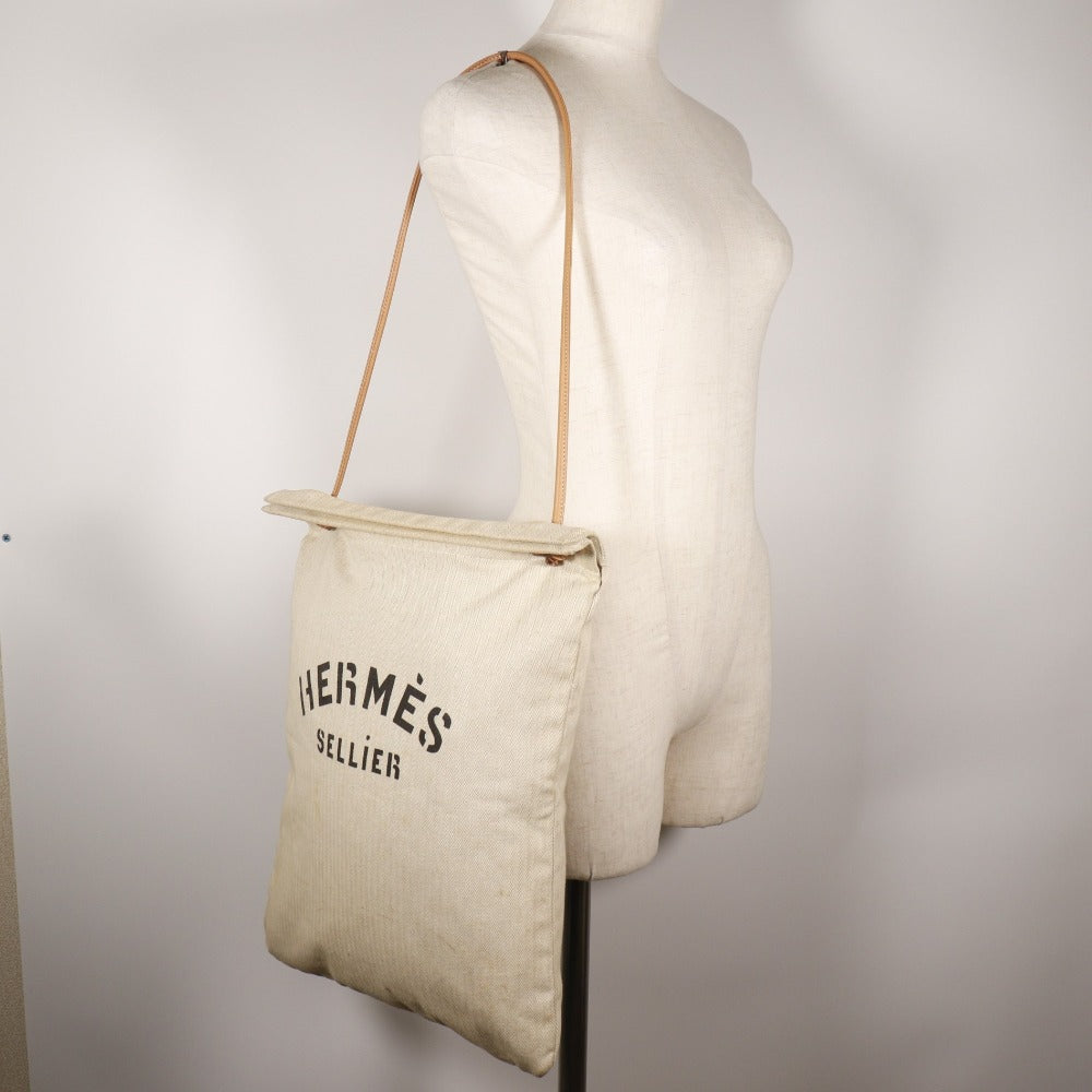 HERMES Shoulder Bag canvas beige Alain GM