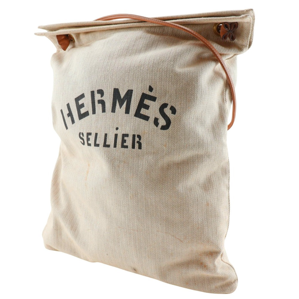 HERMES Shoulder Bag canvas beige Alain GM
