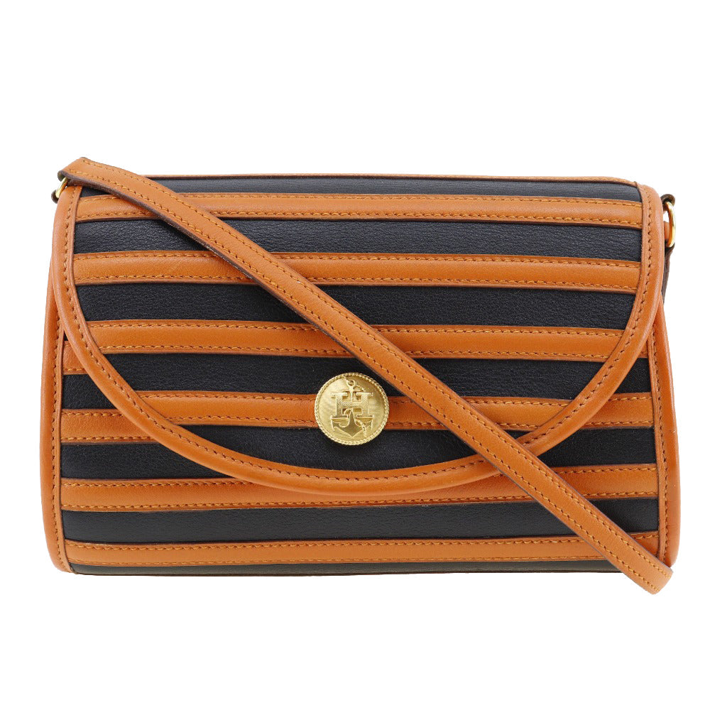 HERMES Shoulder Bag leather Orange / black