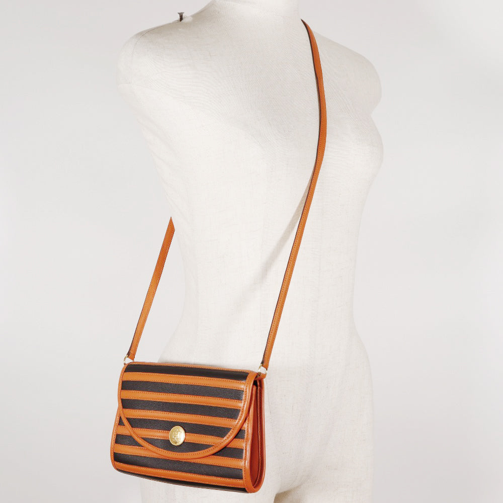 HERMES Shoulder Bag leather Orange / black