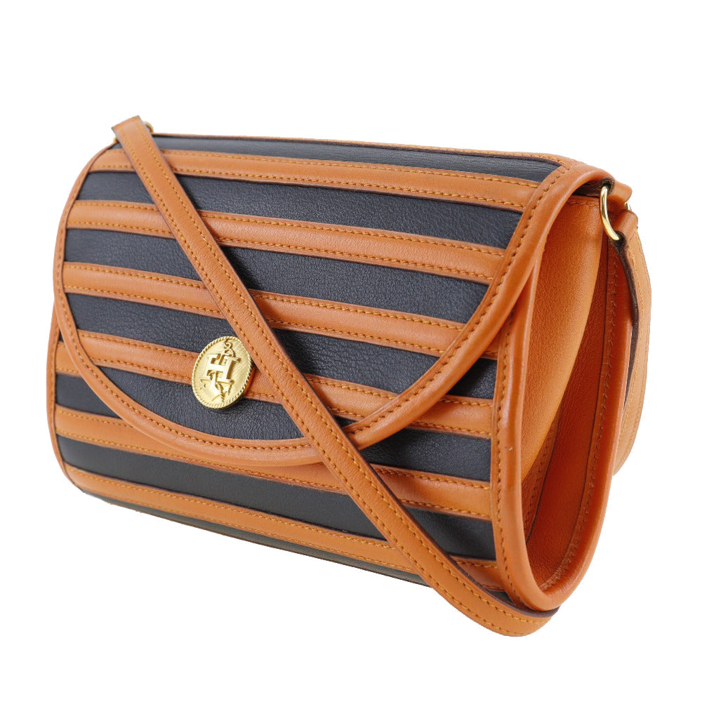 HERMES Shoulder Bag leather Orange / black