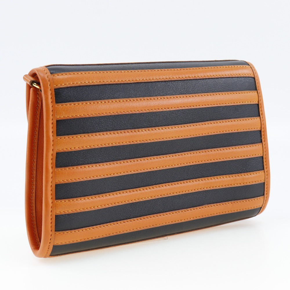 HERMES Shoulder Bag leather Orange / black