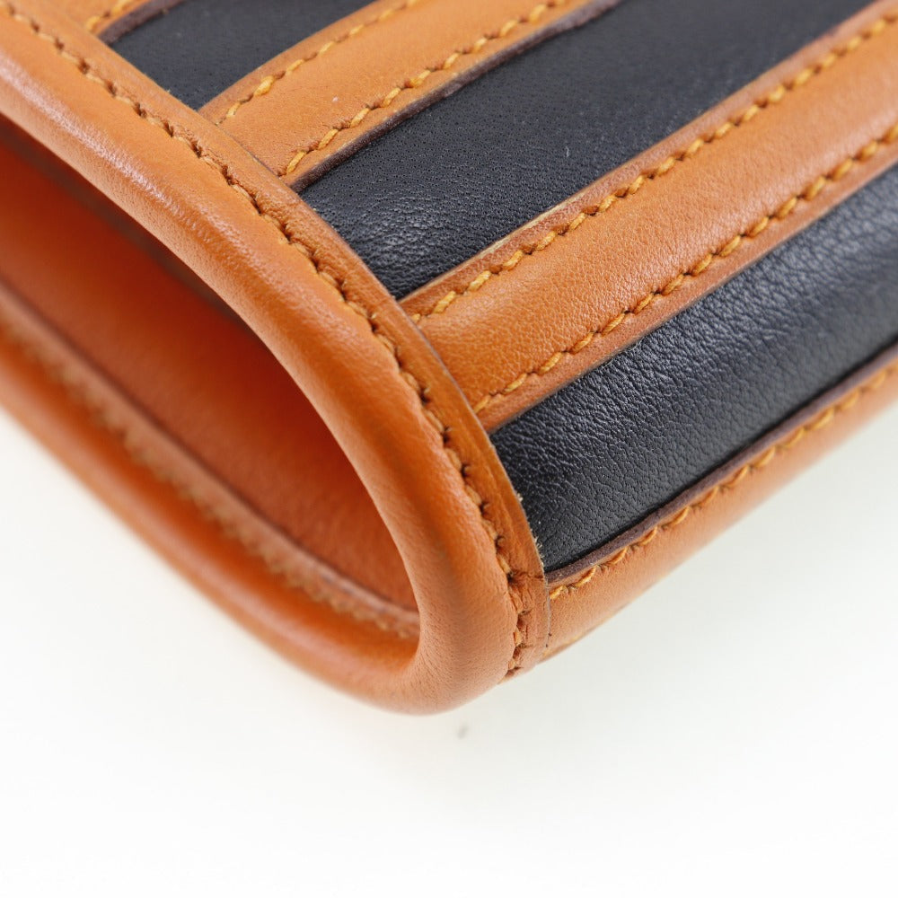 HERMES Shoulder Bag leather Orange / black