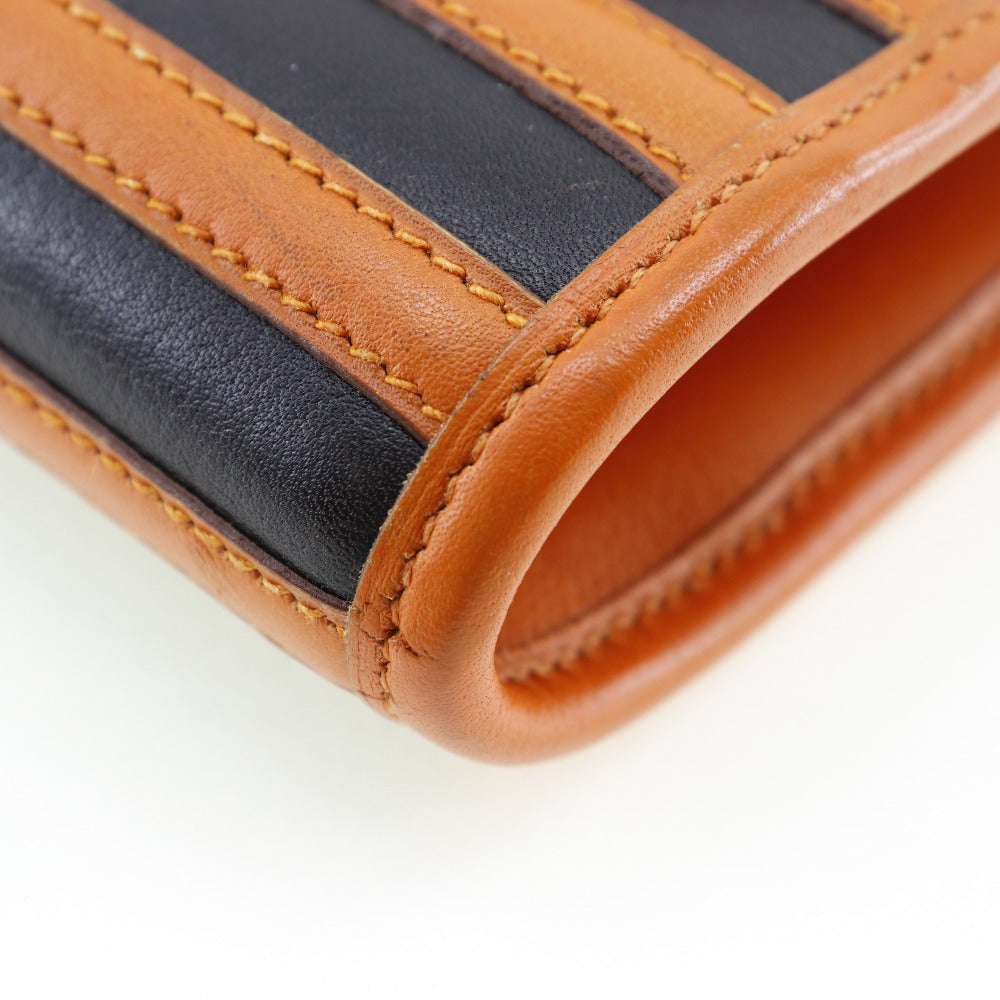 HERMES Shoulder Bag leather Orange / black