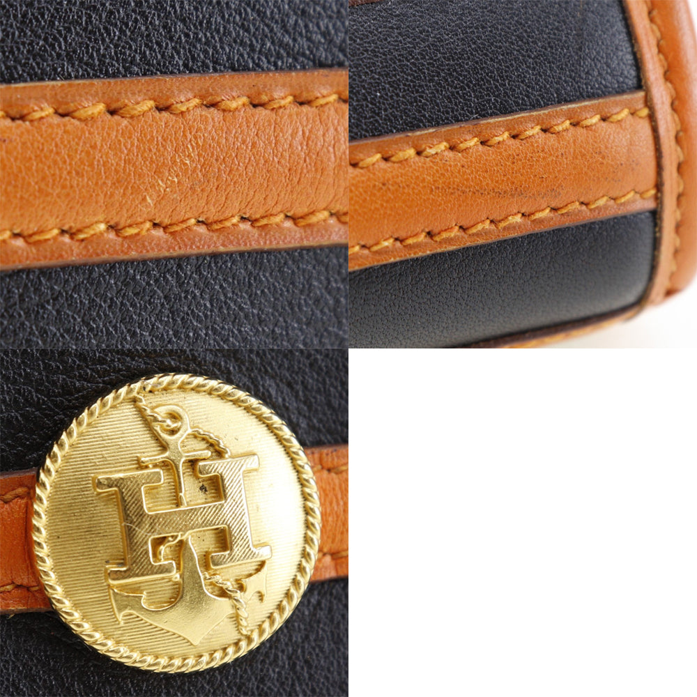 HERMES Shoulder Bag leather Orange / black