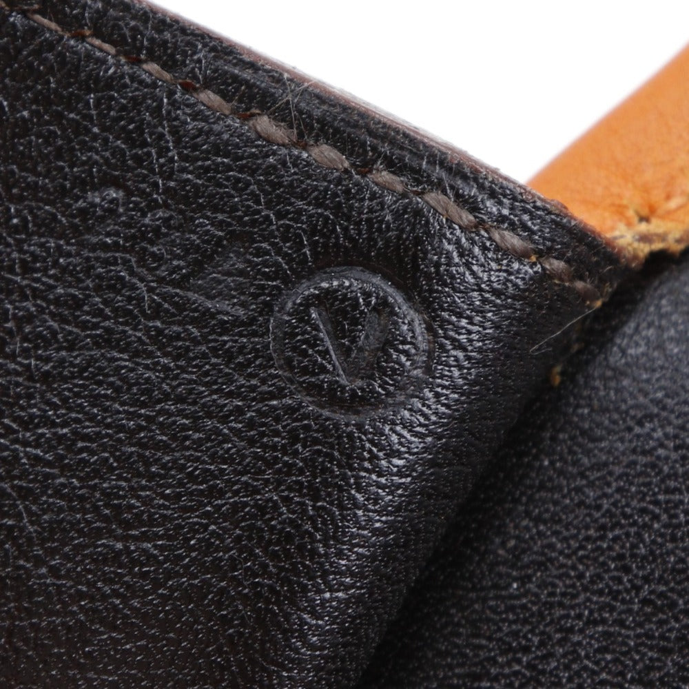 HERMES Shoulder Bag leather Orange / black