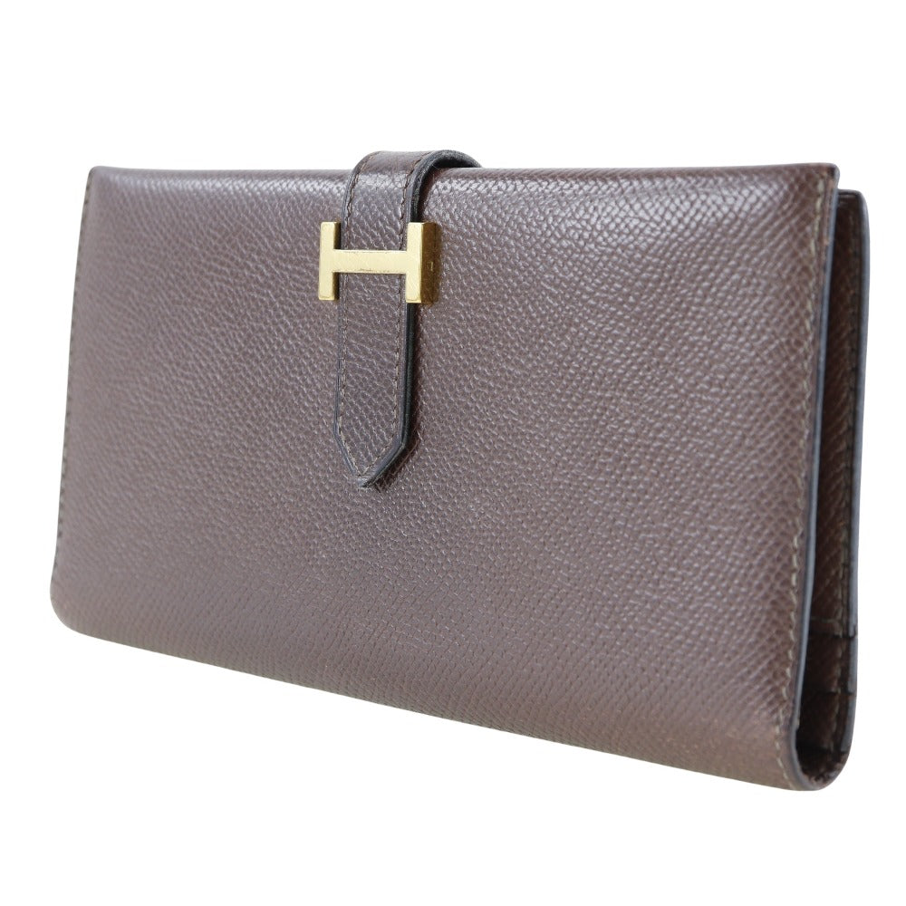 HERMES Long Wallet Purse Epsom Brown/Gold Metal Baan classic unisex(Unisex) Used