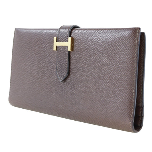 HERMES Long Wallet Purse Epsom Brown/Gold Metal Baan classic unisex(Unisex) Used
