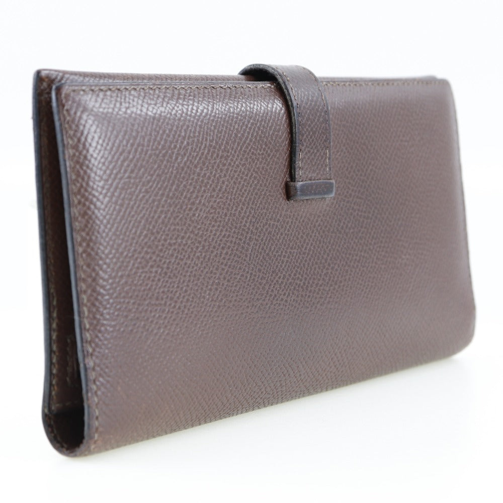 HERMES Long Wallet Purse Epsom Brown/Gold Metal Baan classic unisex(Unisex) Used