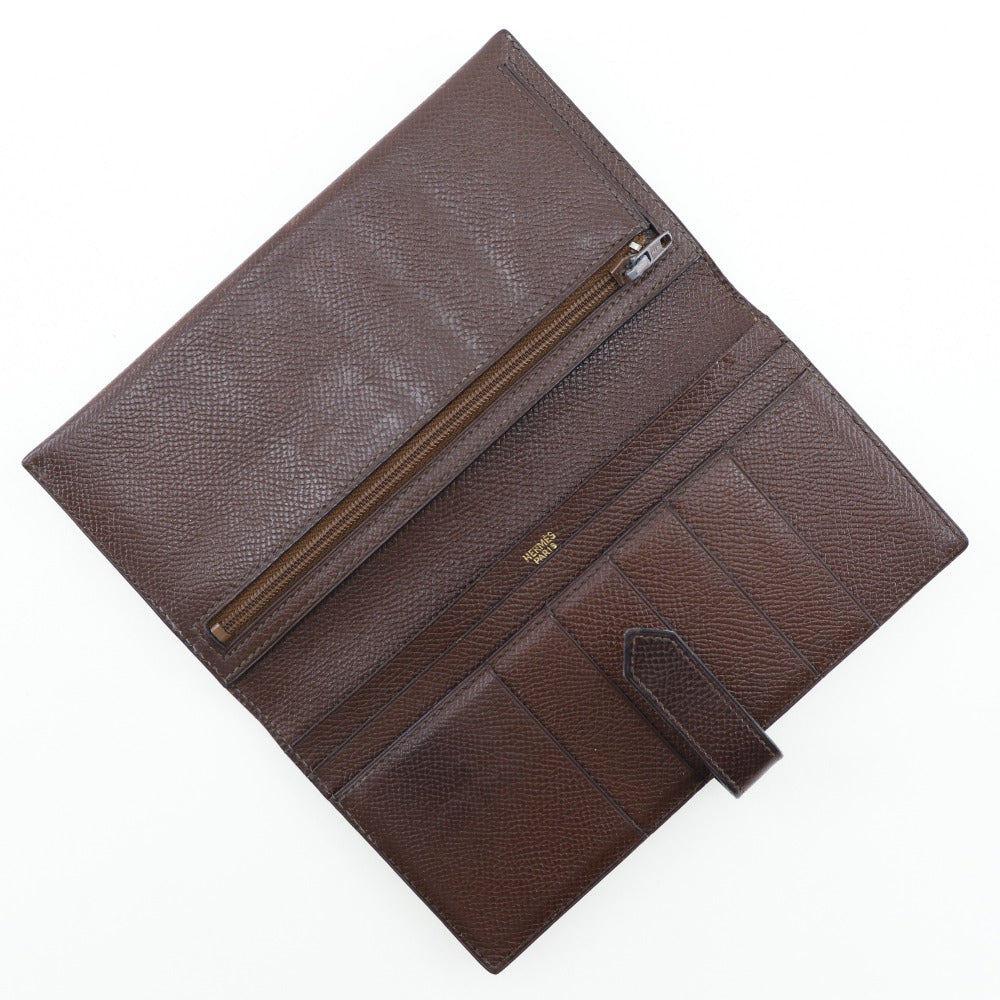 HERMES Long Wallet Purse Epsom Brown/Gold Metal Baan classic unisex(Unisex) Used