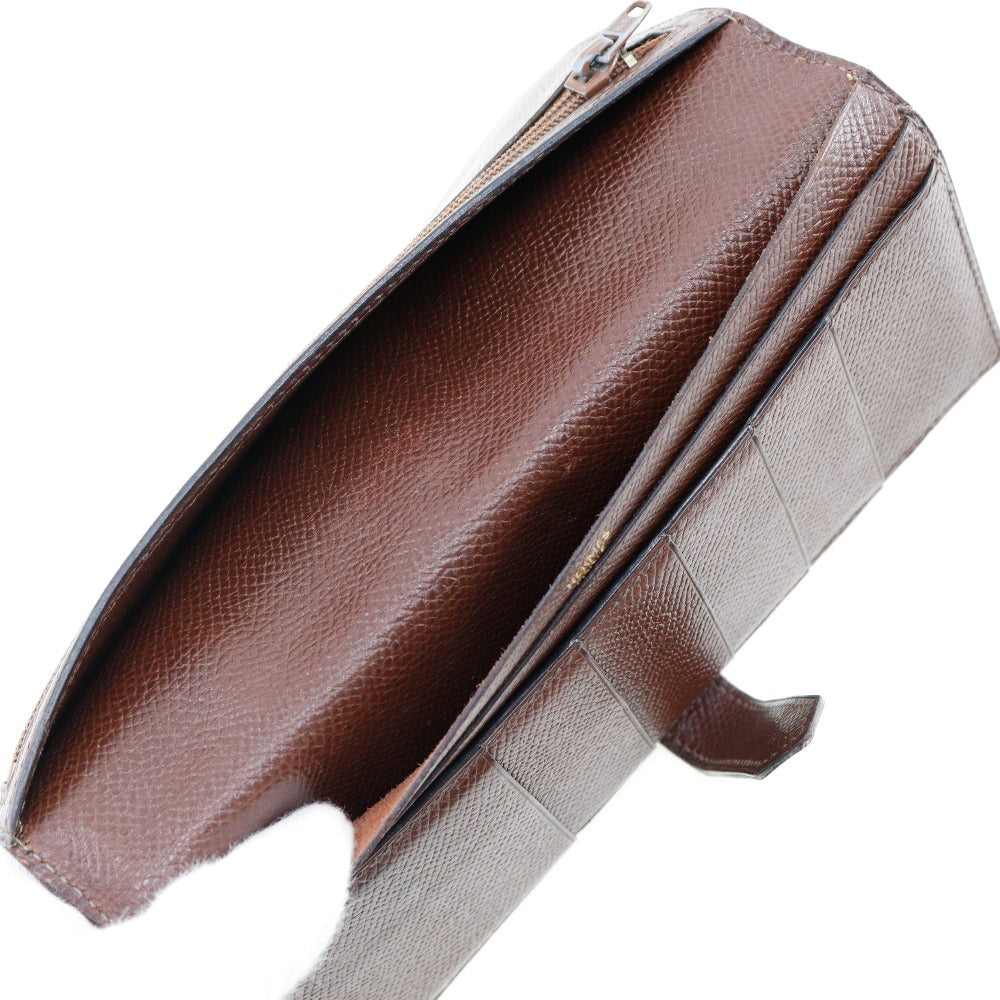 HERMES Long Wallet Purse Epsom Brown/Gold Metal Baan classic unisex(Unisex) Used