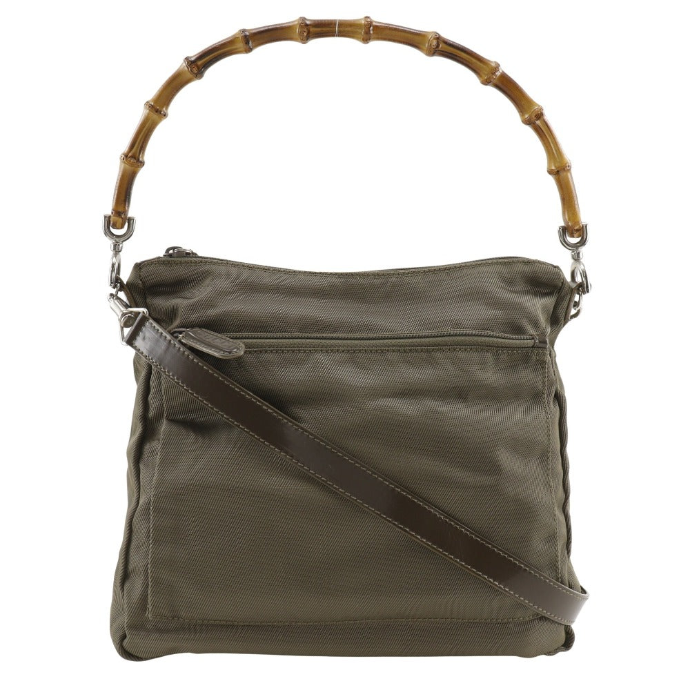 GUCCI Shoulder Bag 000.2404.0509 Nylon canvas khaki 2WAY Bamboo one belt Women Used