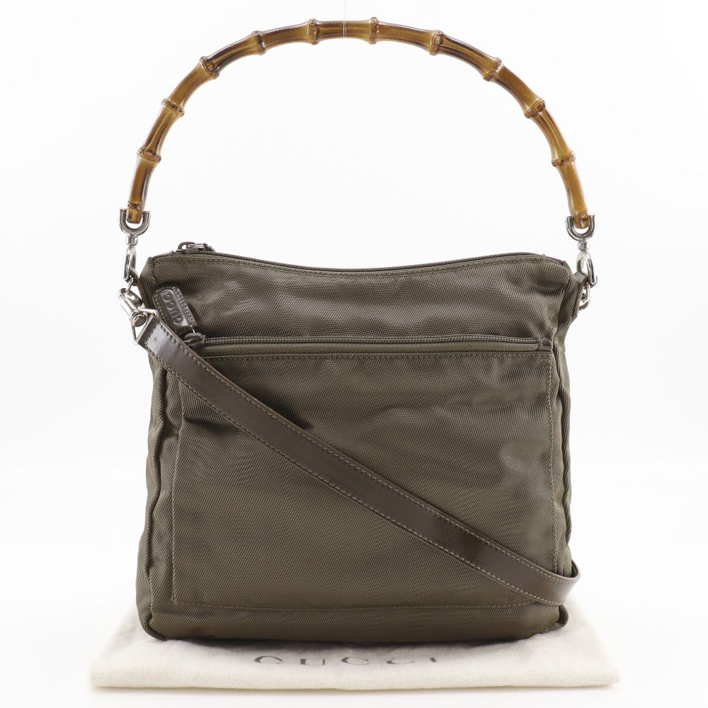 GUCCI Shoulder Bag 000.2404.0509 Nylon canvas khaki 2WAY Bamboo one belt Women Used