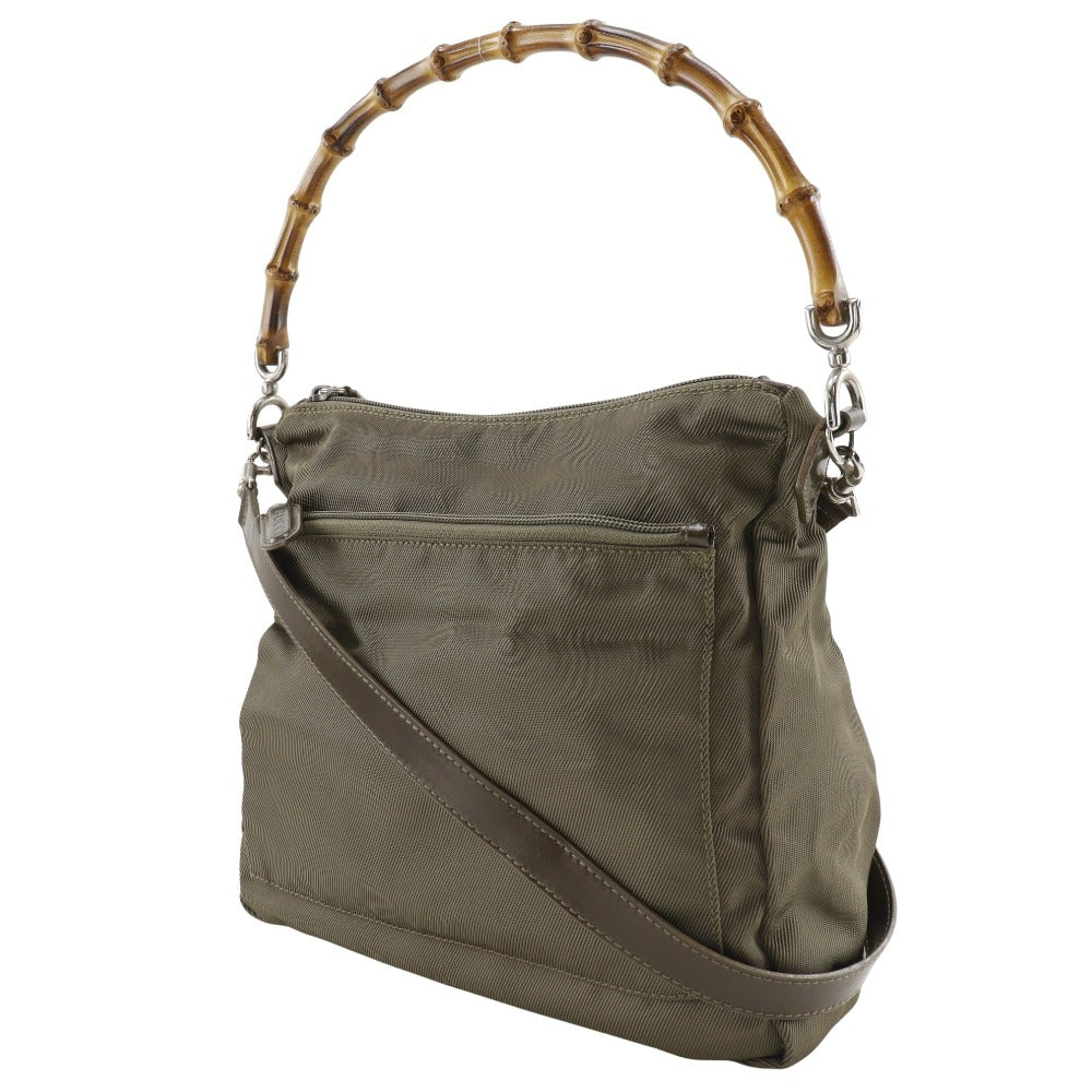 GUCCI Shoulder Bag 000.2404.0509 Nylon canvas khaki 2WAY Bamboo one belt Women Used