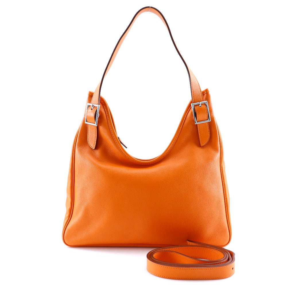 HERMES Shoulder Bag leather Orange one belt Masai Cut 32