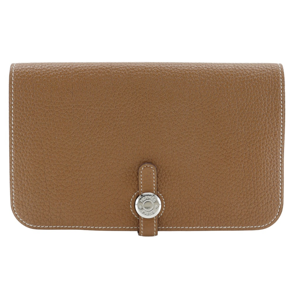 HERMES Long Wallet Purse Togo SilverMetal Dogon GM