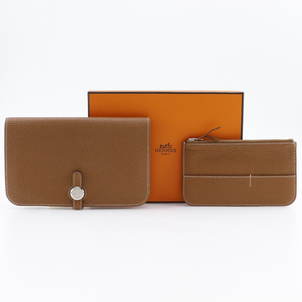 HERMES Long Wallet Purse Togo SilverMetal Dogon GM