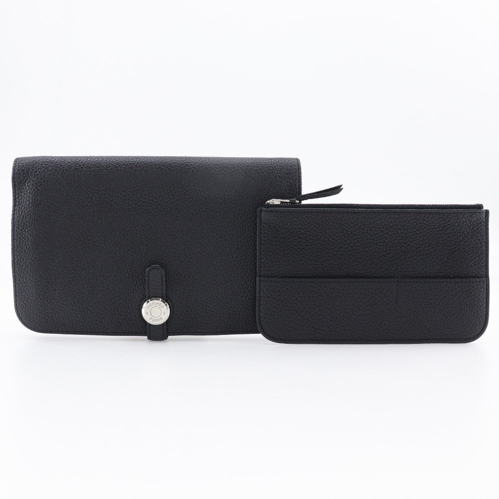 HERMES Long Wallet Purse Togo black Dogon GM