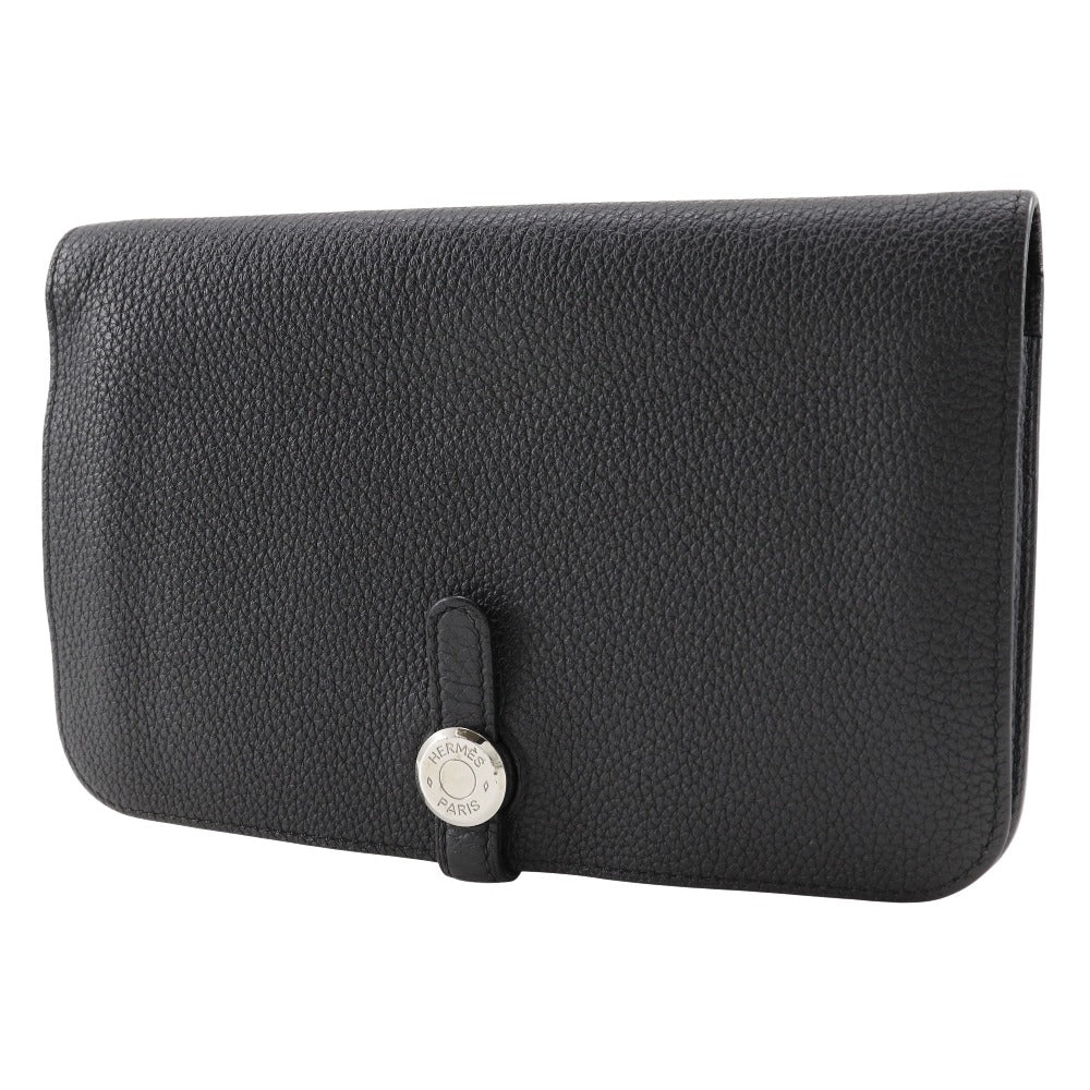HERMES Long Wallet Purse Togo black Dogon GM