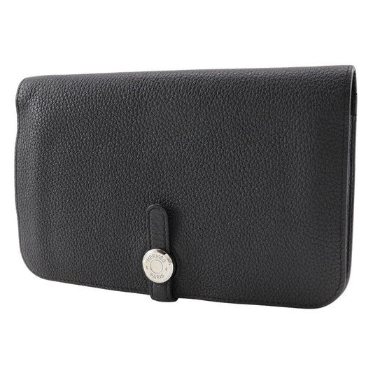 HERMES Long Wallet Purse Togo black Dogon GM