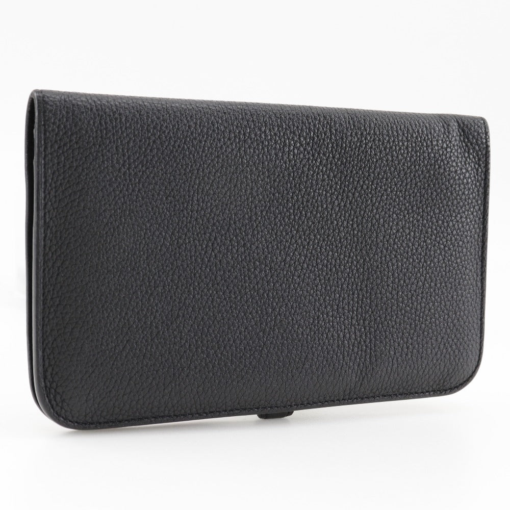 HERMES Long Wallet Purse Togo black Dogon GM