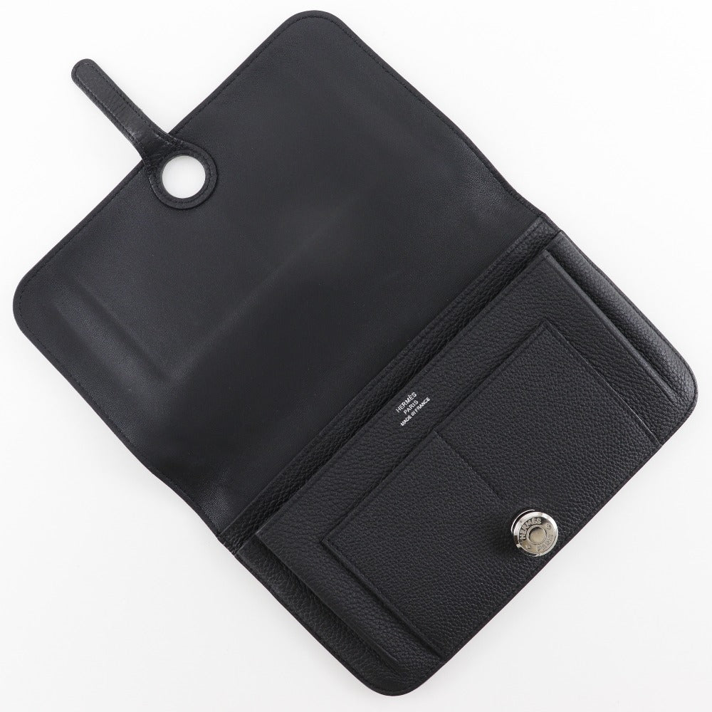 HERMES Long Wallet Purse Togo black Dogon GM