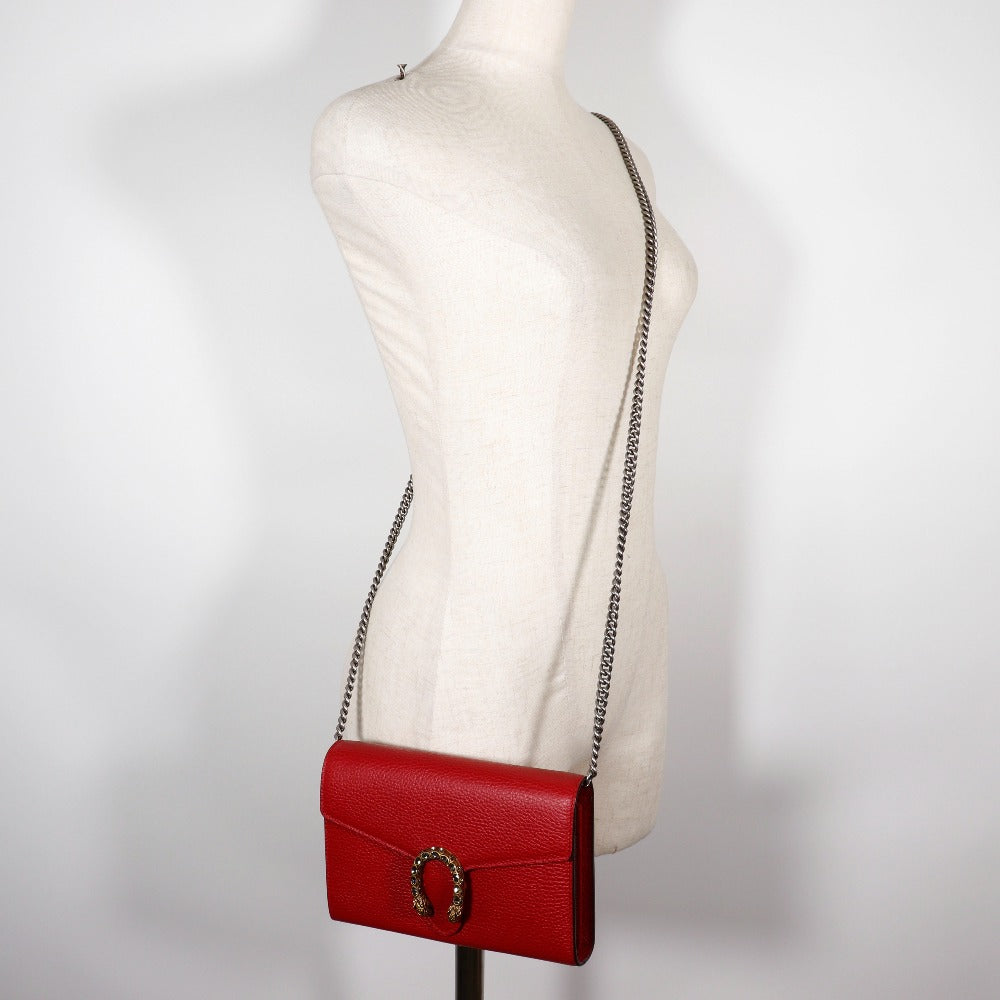 GUCCI Shoulder Bag 401231 Calfskin Red Chain wallet Dionysus