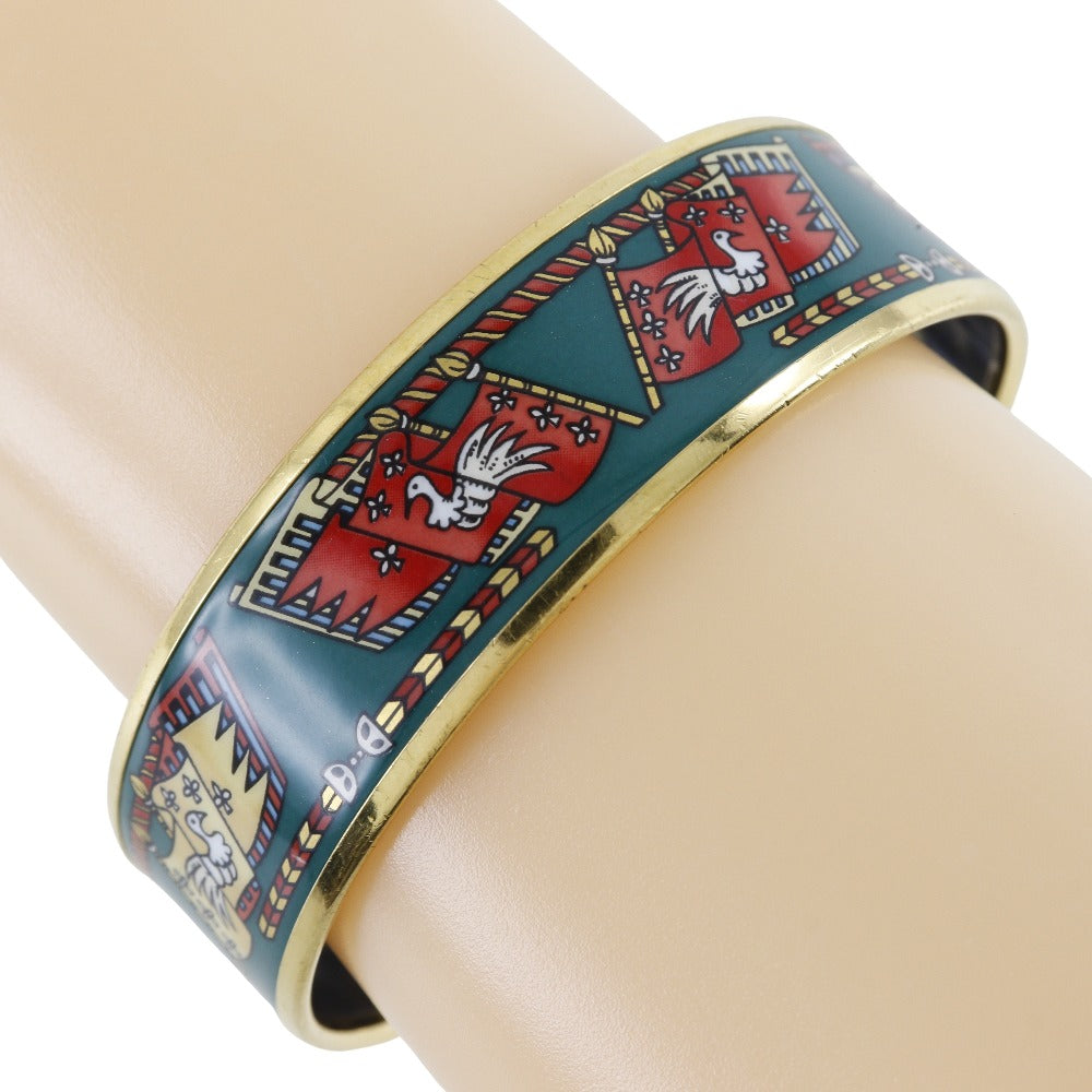 HERMES Bangle Plated Gold Green Flag & Bird Emilel GM