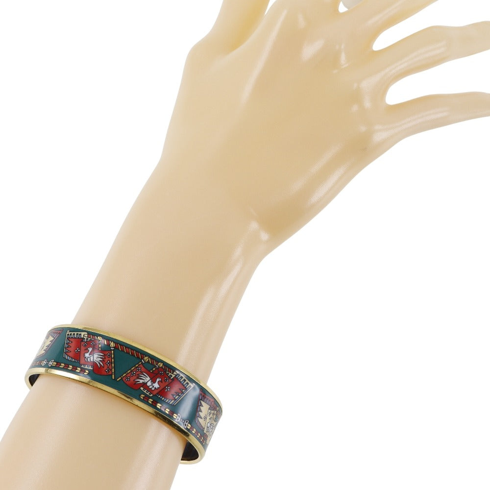 HERMES Bangle Plated Gold Green Flag & Bird Emilel GM