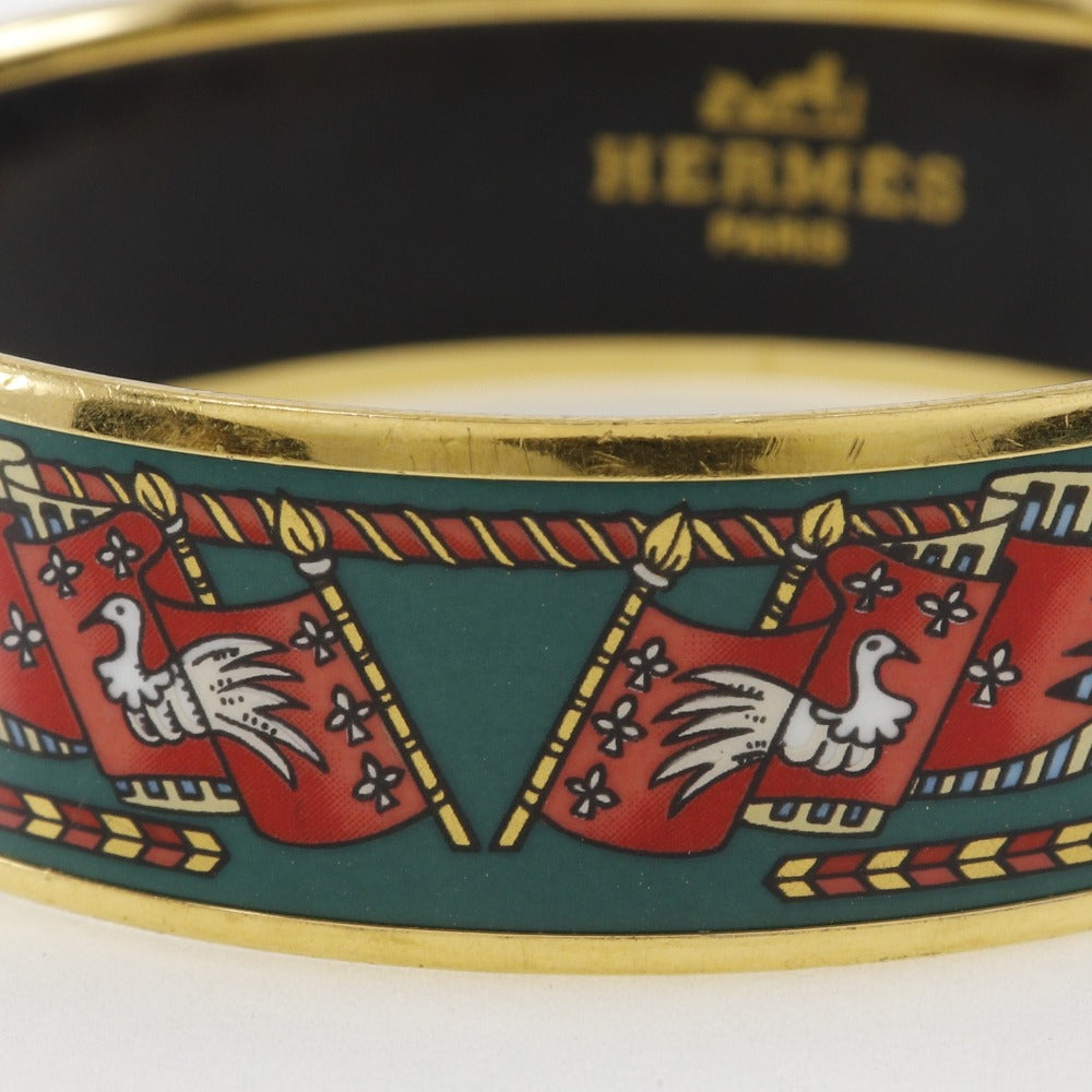 HERMES Bangle Plated Gold Green Flag & Bird Emilel GM