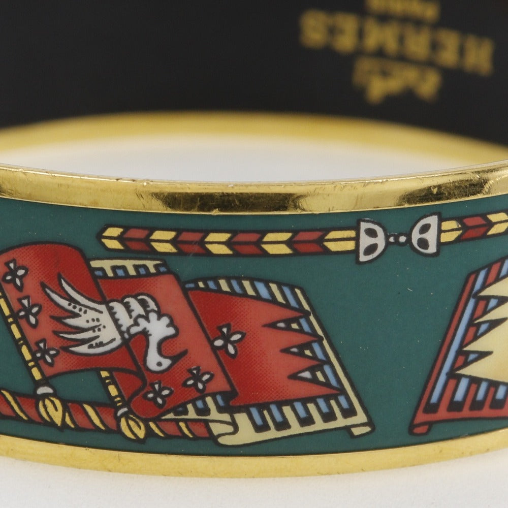 HERMES Bangle Plated Gold Green Flag & Bird Emilel GM