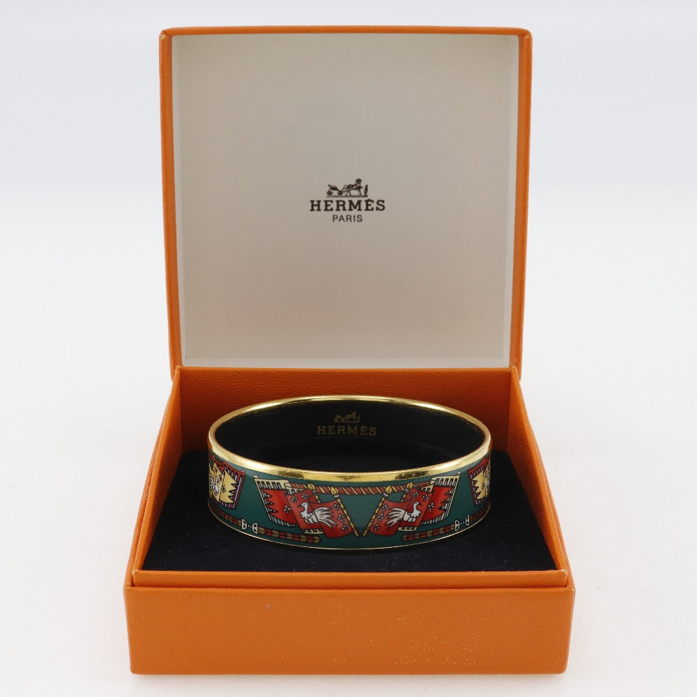 HERMES Bangle Plated Gold Green Flag & Bird Emilel GM