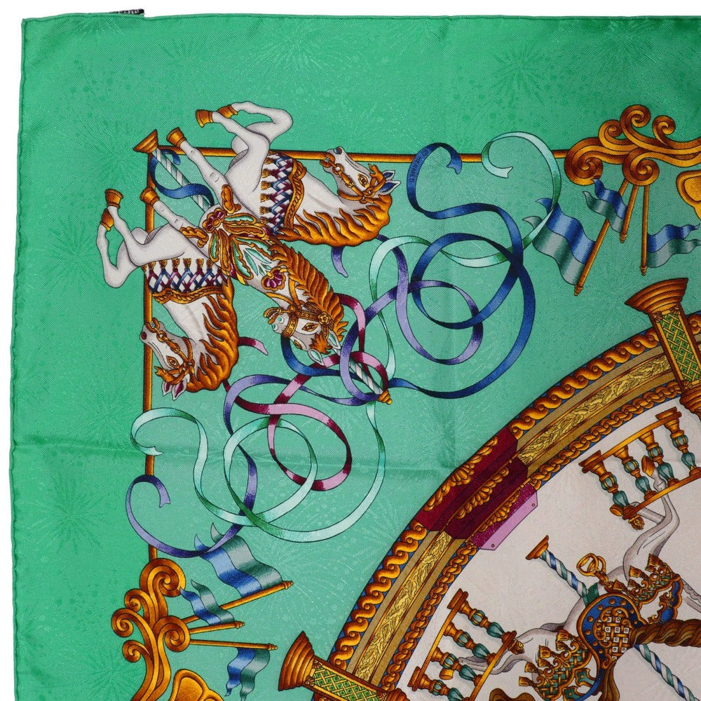HERMES scarf silk Green LUNA PARK amusement park Carre90