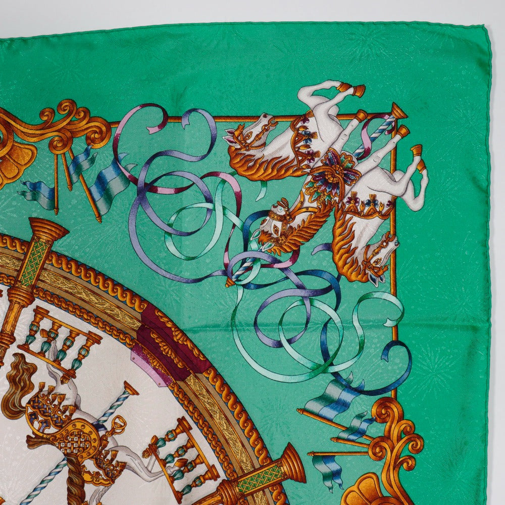 HERMES scarf silk Green LUNA PARK amusement park Carre90