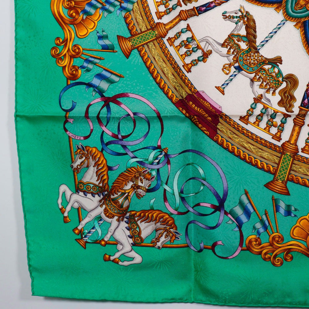 HERMES scarf silk Green LUNA PARK amusement park Carre90