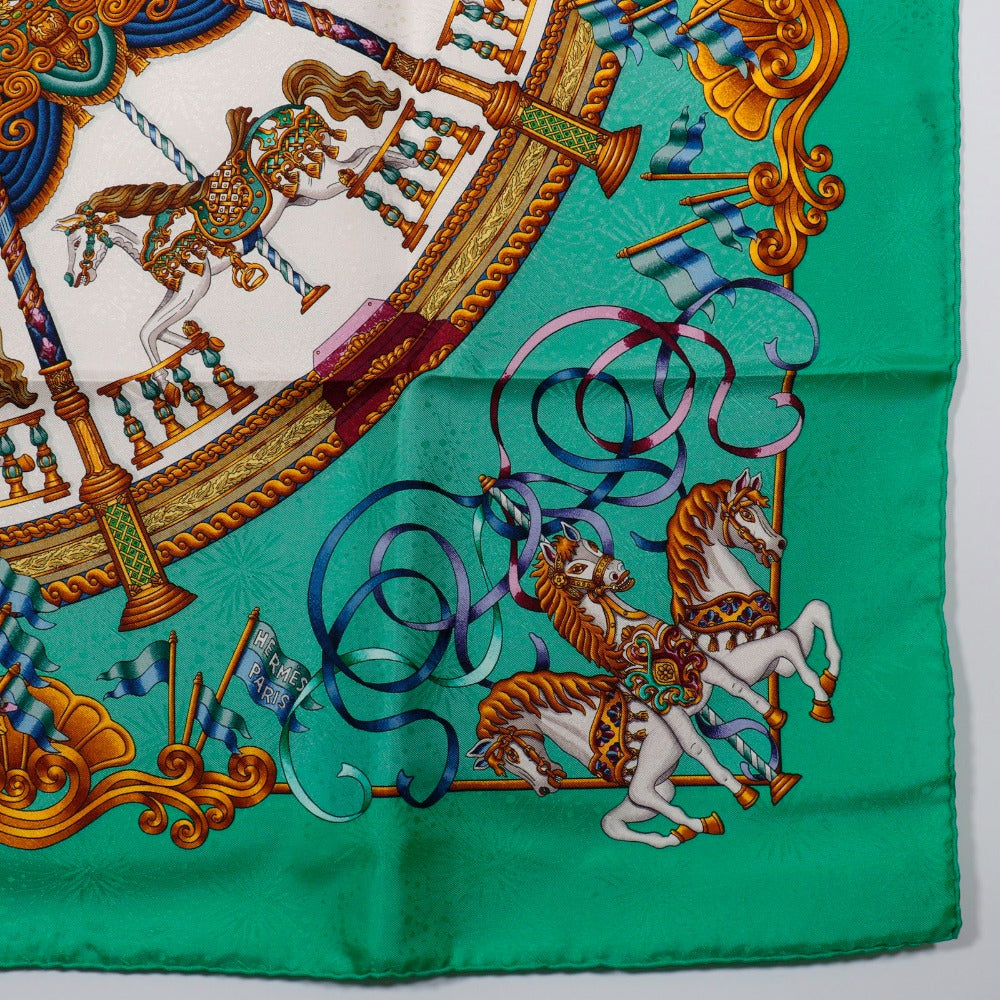 HERMES scarf silk Green LUNA PARK amusement park Carre90