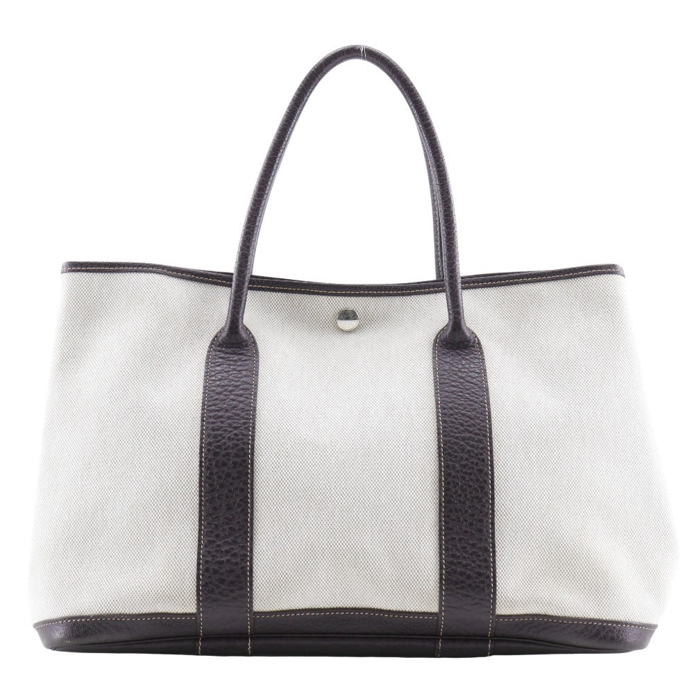 HERMES Tote Bag Toile H, Buffle Beige / Brown Garden party PM