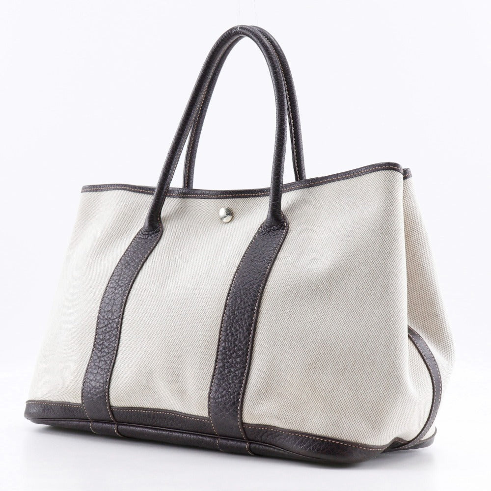 HERMES Tote Bag Toile H, Buffle Beige / Brown Garden party PM