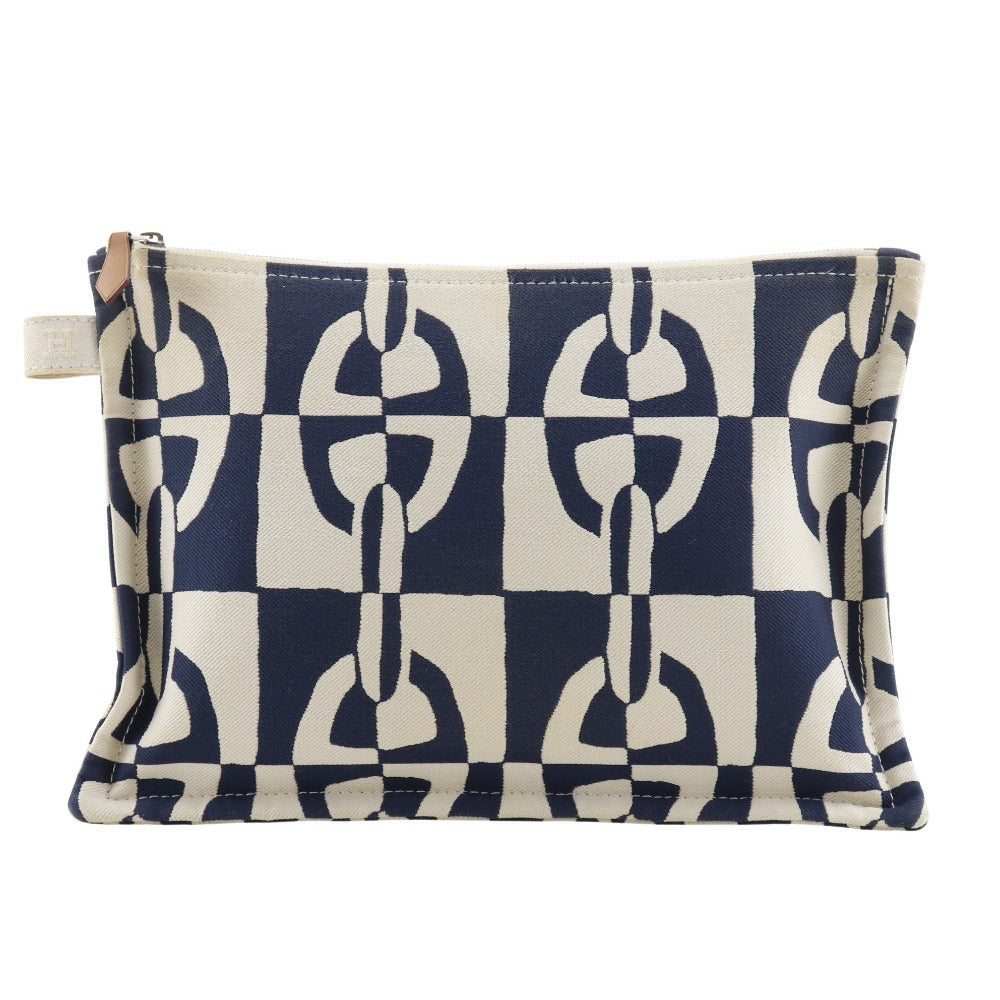 HERMES Pouch canvas Navy / beige Chene Dunkle Truth Flat GM