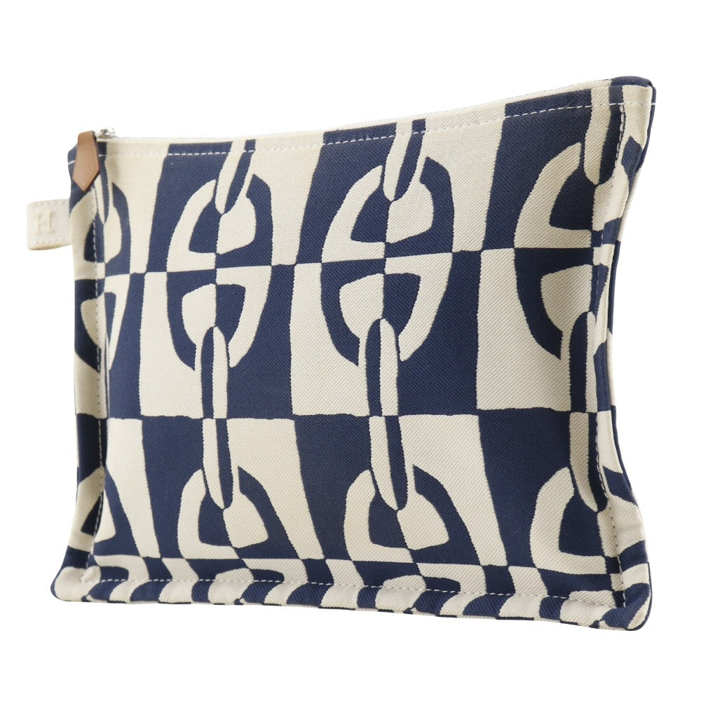HERMES Pouch canvas Navy / beige Chene Dunkle Truth Flat GM