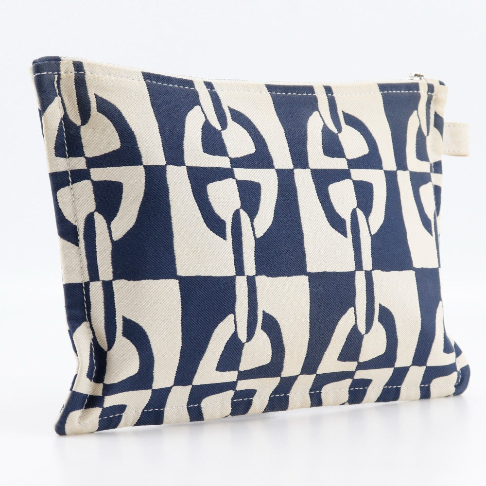 HERMES Pouch canvas Navy / beige Chene Dunkle Truth Flat GM