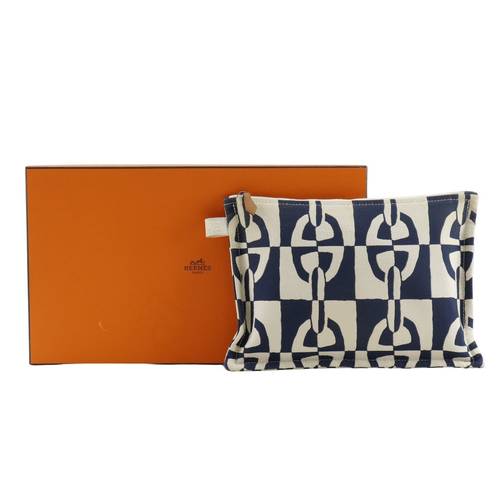 HERMES Pouch canvas Navy / beige Chene Dunkle Truth Flat GM